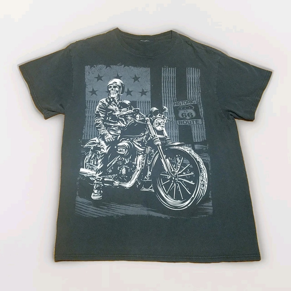 Rare Vintage Historic Route 66 T-Shirt Size M*  Skeleton Riding on Motorcycle‎